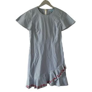 Draper James Striped Embroidered Faux Wrap Dress